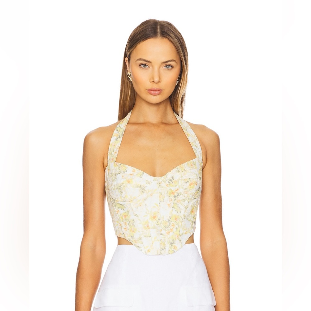Bardot Pollie Corset Top Size 2 Revolve Yellow Floral